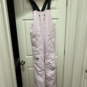 the north face women snow bib, insulated, pink, size s